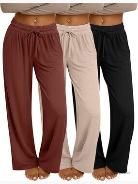 Soft Stretch Polyester Rayon Spandex Wide Leg Sweatpants with Pockets
